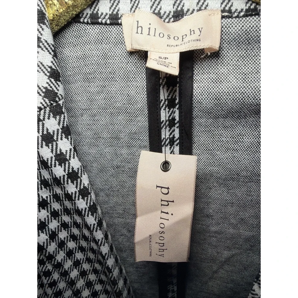 Philosophy‎ Womens Sz Small Blazer Black White Gingham Jacket Office NWT